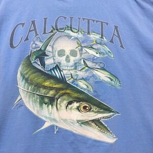 Calcutta Fishing T-Shirt Mens 3X Blue King Mackerel Skull Graphic Pocket Tee